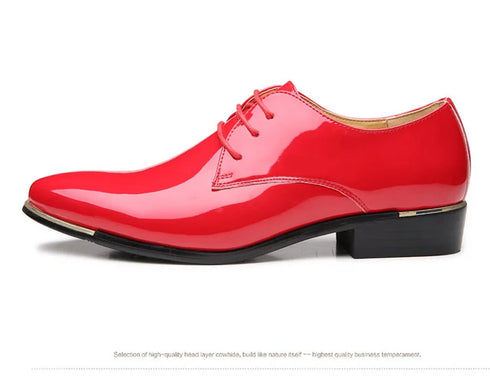 Elegant Oxford Dress Shoes for Men - Luxurious Patent Leather Formal Footwear for Weddings and Office Events, Sizes 38-48, Soft Rubber Outsole and Pointed Toe Design